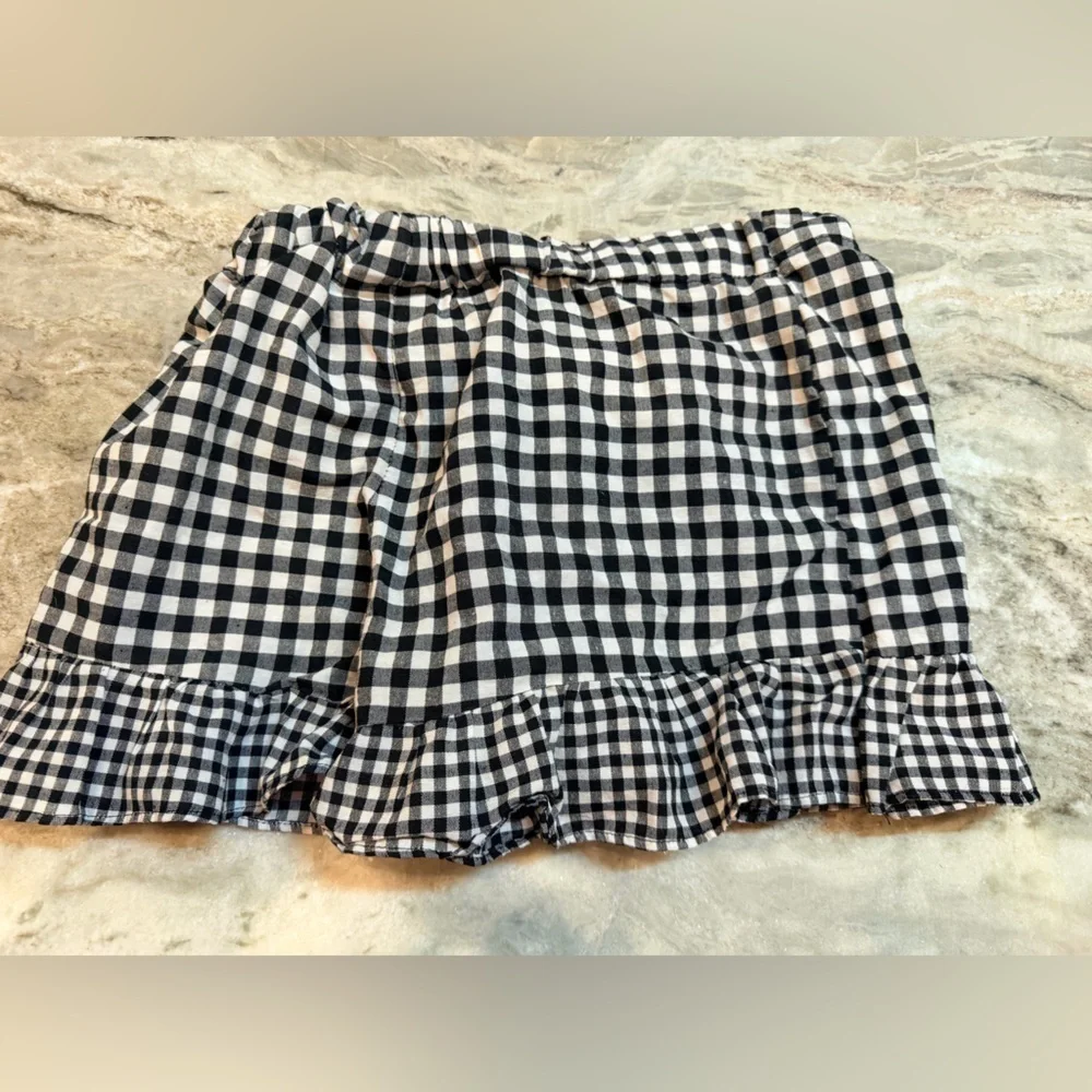 Gingham Skort Size 14 kids Black White Tie Waist Ruffle Hem High Rise